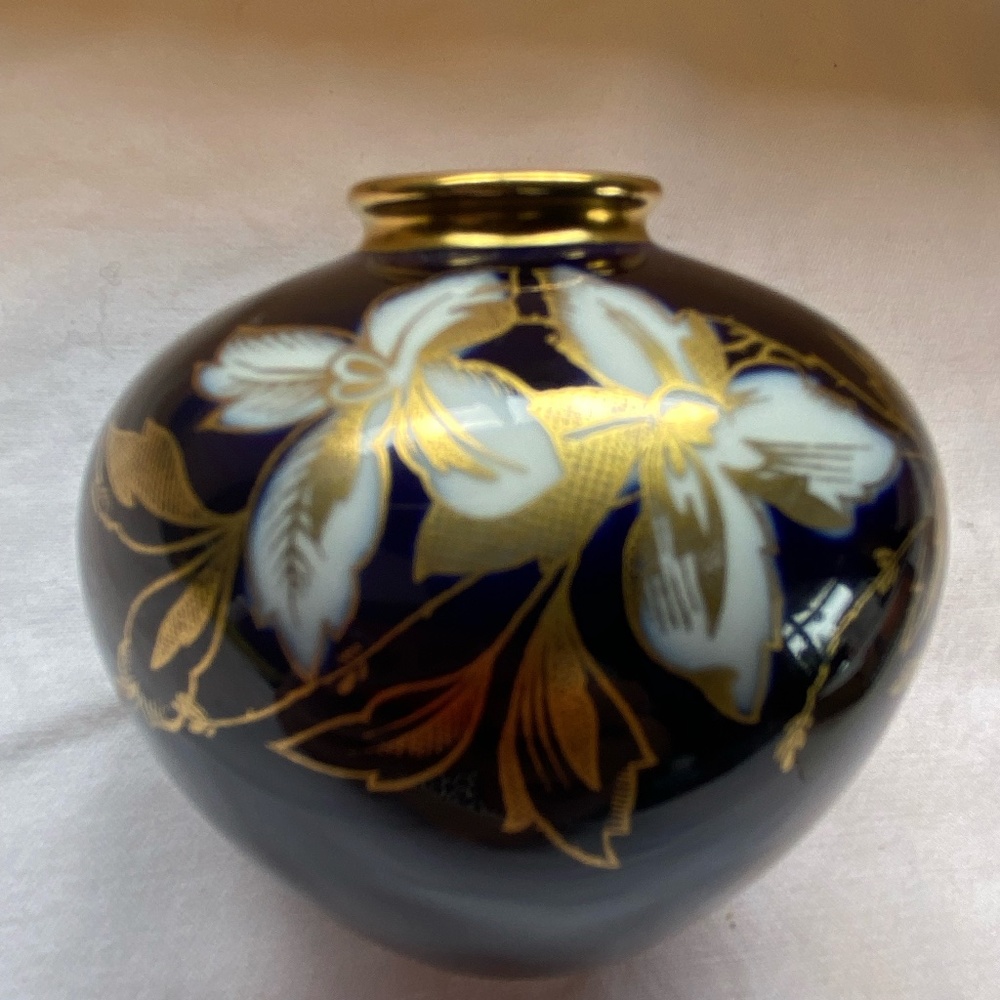 Cobalt Floral Vase Edelstein Bavaria VTG small